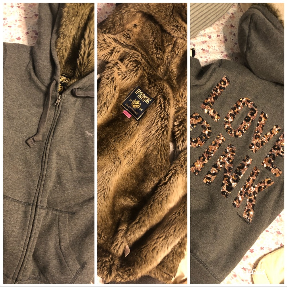 NWOT PINK thick fur jacket w sequins